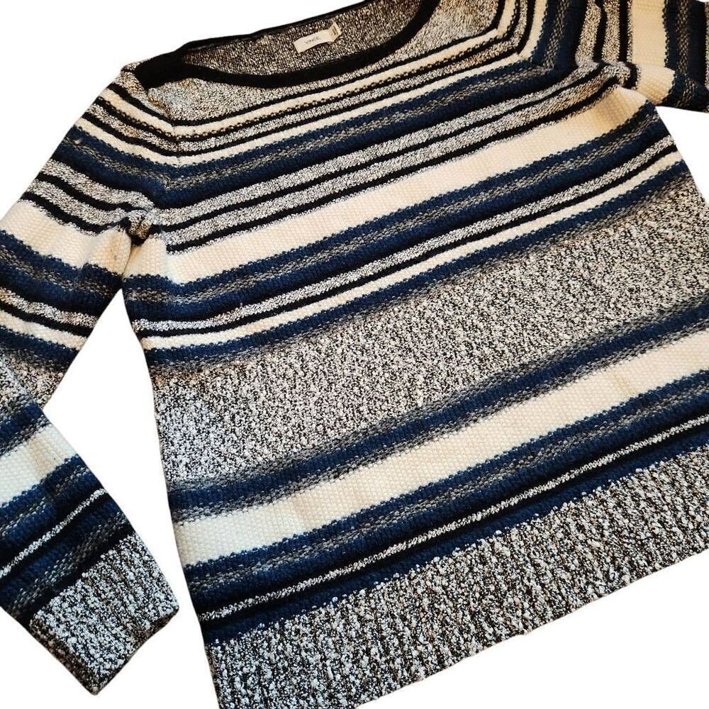Vince Sweater Womens Large Wool Blend Heavy Knit Boucle Striped Sweater, Dark Bl